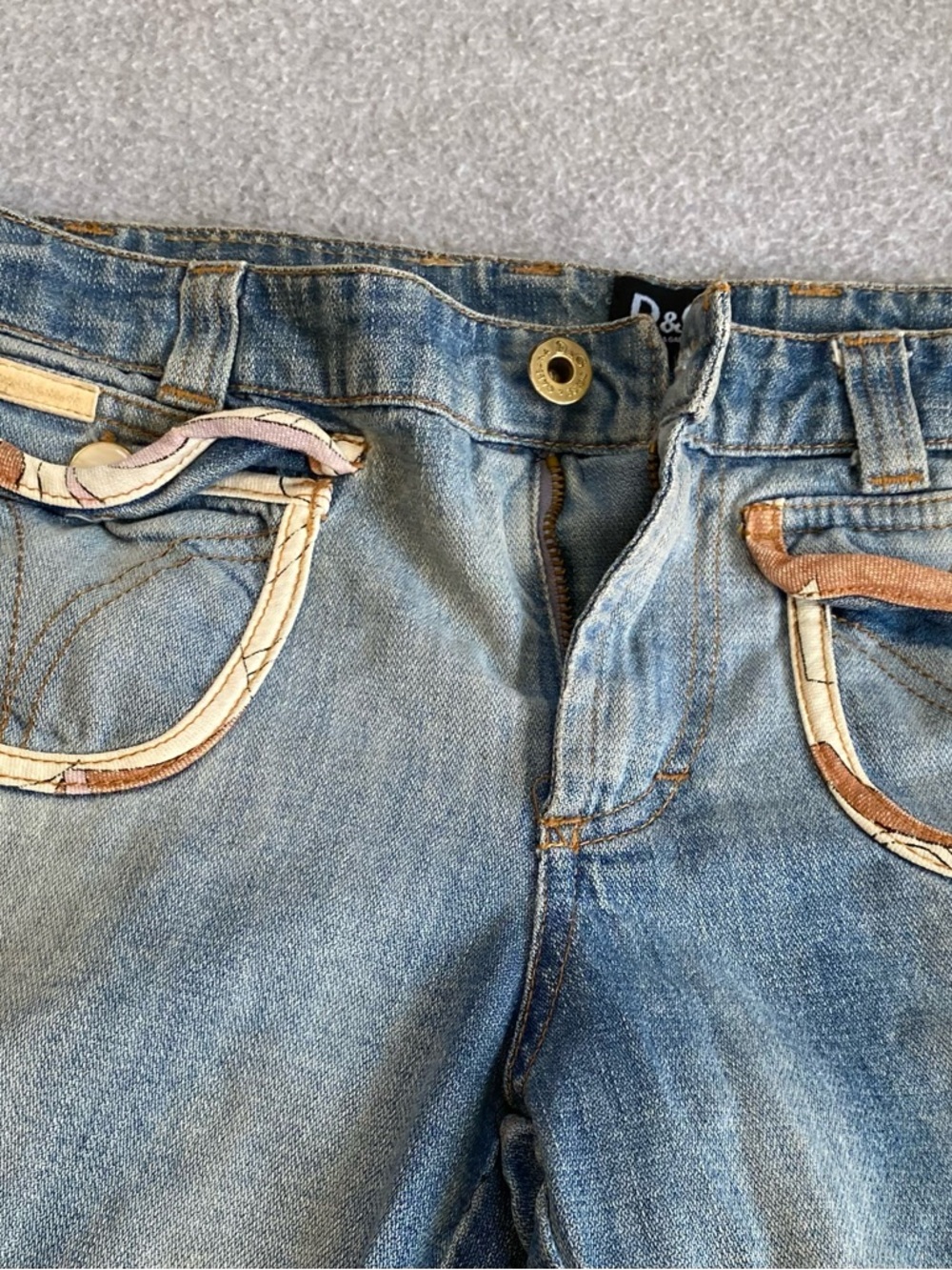 Vintage Y2K Dolce & Gabbana D&G Women Denim Jeans/ Fabric Boho Floral Pants 27-4 - Picture 15 of 16